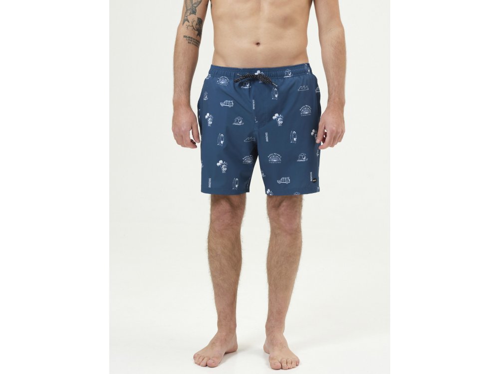 Basehit Men's Printed Packable Volley Shorts PR238 Navy